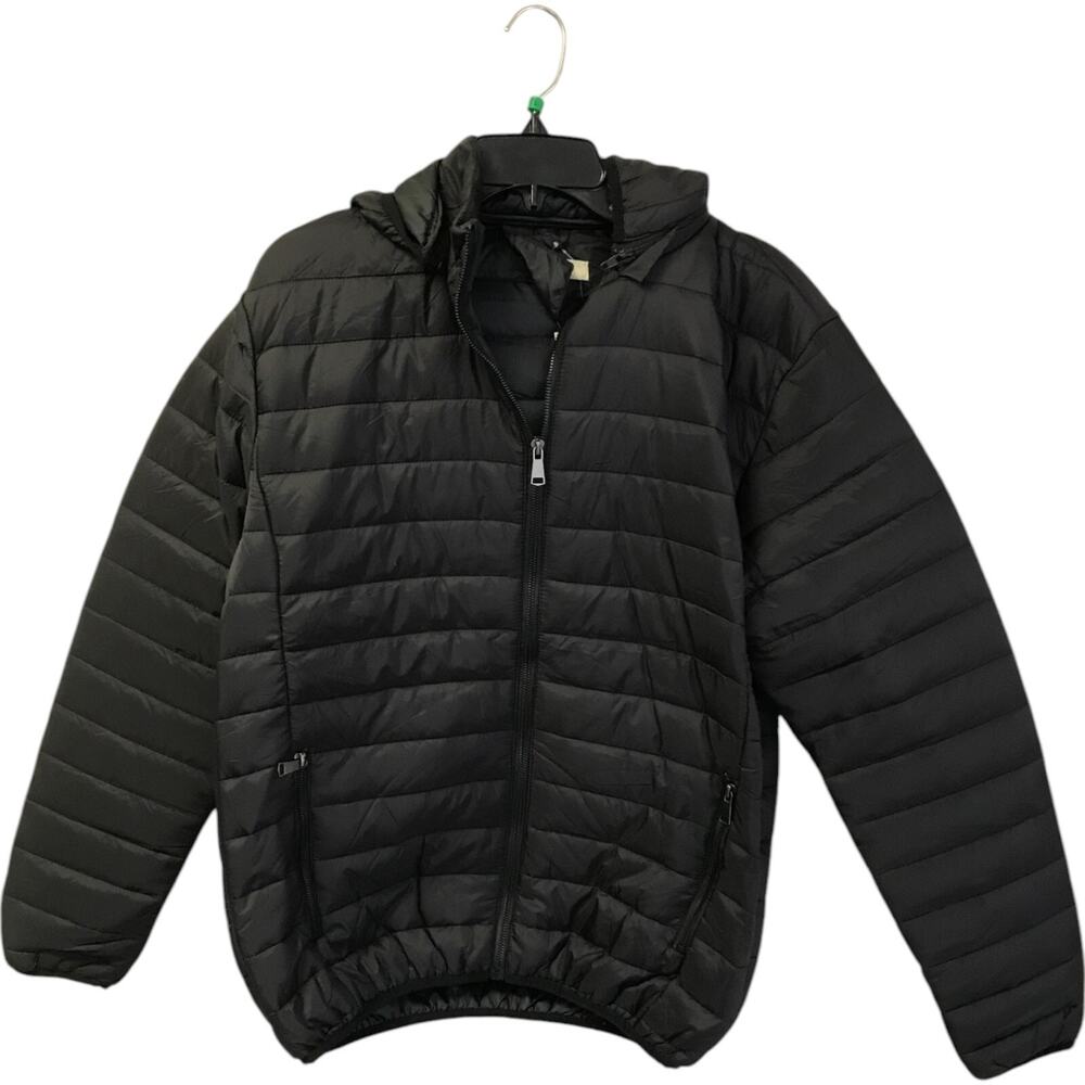 Ruxen Full Zip Hooded Puffer Jacket Mens Size XL Black Long Sleeve Pockets NWT